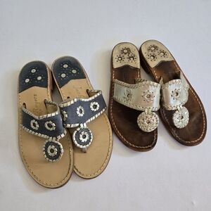 Jack Rogers Jacks flat sandals 2 pack hamptons blue and navajo silver sz 5/5.5